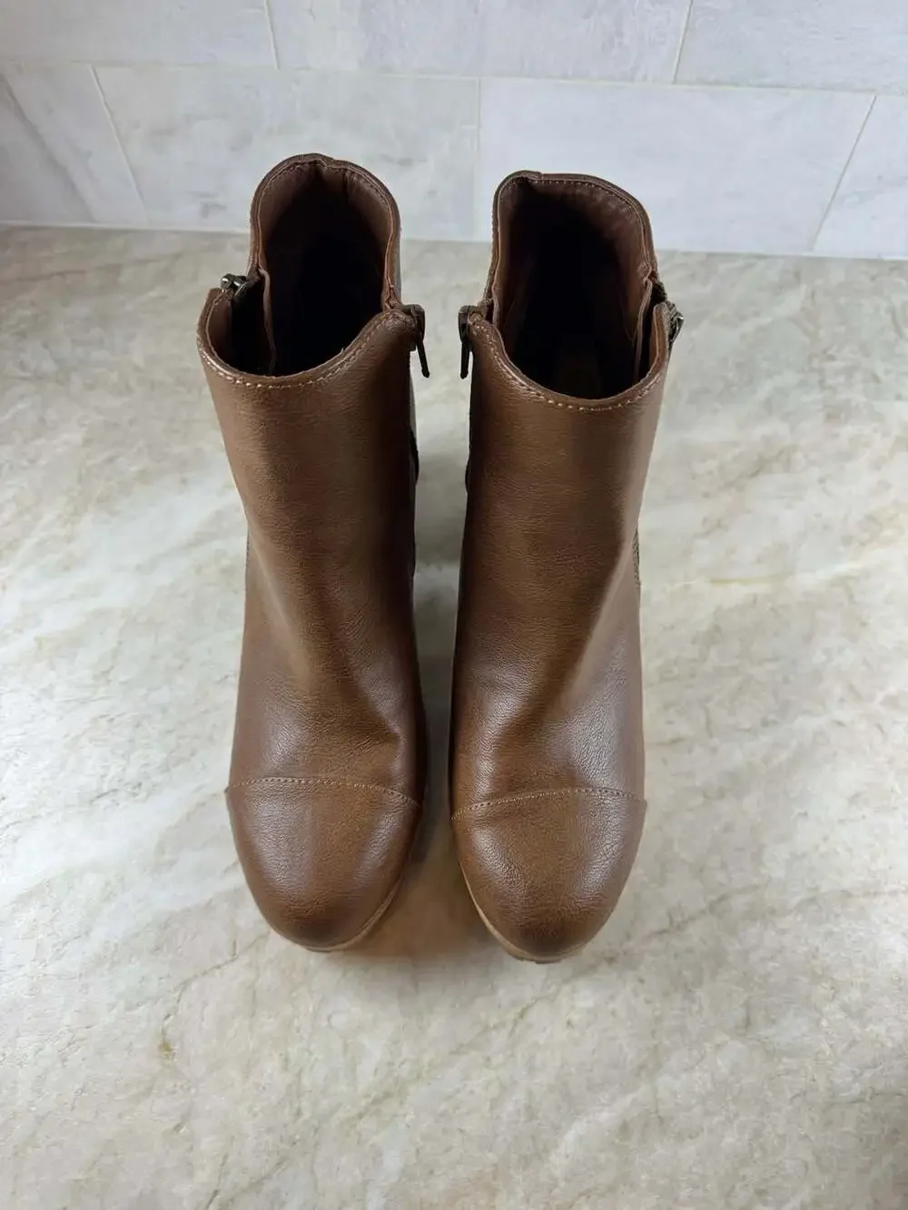 Sun + Stone Rowaan Brown Platform Ankle Boots Block Heel Zip Womens 7.5 M